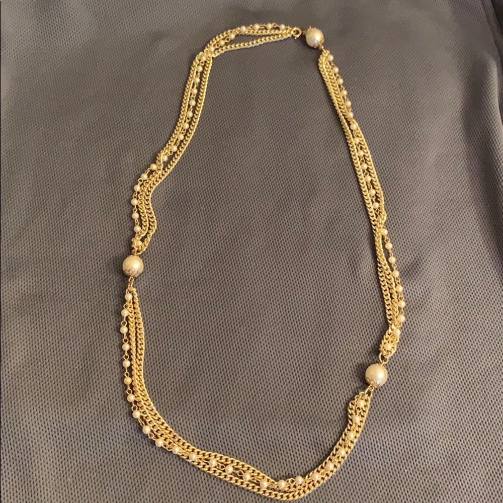 Vintage Gold Necklace with Pearls